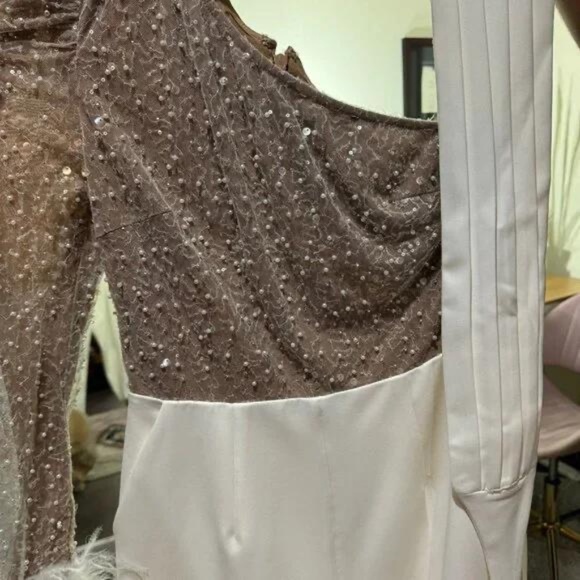 Lavish Alice Sequin Embellished Mixed Media Jumpsuit - Picture 2 of 5